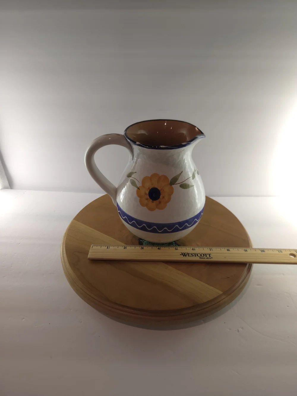 Hand-Painted Blue Floral Ceramic Pitcher